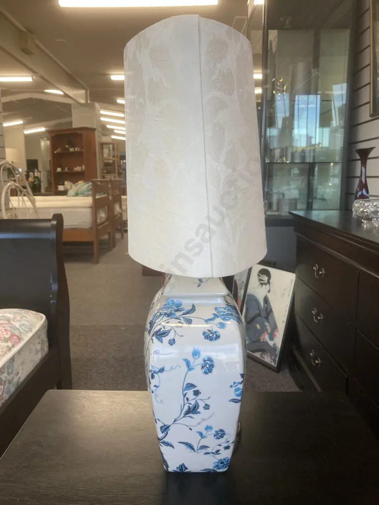 Recollections Table Lamp, Cream Shade On A Blue / Cream Base With Floral / Bird Detail, Image 1++