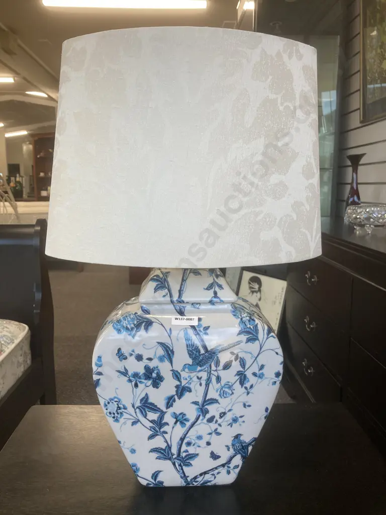 Recollections Table Lamp, Cream Shade On A Blue / Cream Base With Floral / Bird Detail, Image 1++