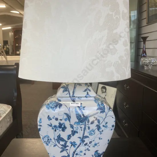 Recollections Table Lamp, Cream Shade On A Blue / Cream Base With Floral / Bird Detail,
