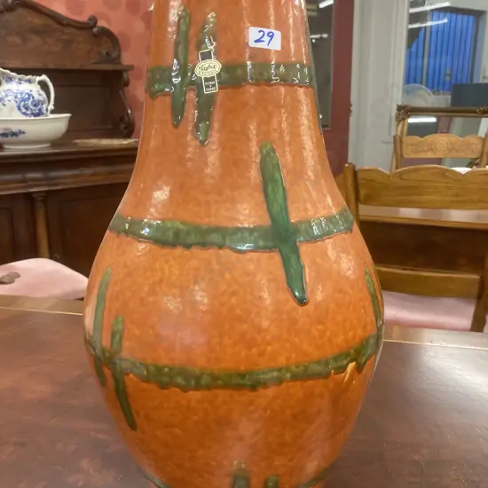 Large West Keramik West German Vase, Terracotta Colour, H46cm, had repair to neck