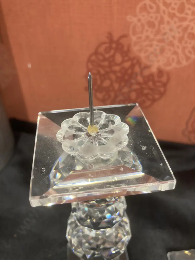 Swarovski Silver Crystal Large Candle Holder Set of Two, 7600 NR 111, Original Box (one has had candle spike replaced) Image 1++