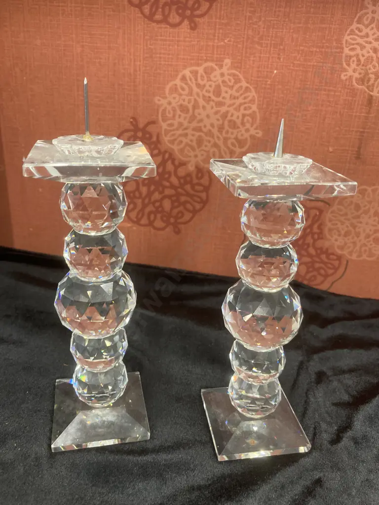 Swarovski Silver Crystal Large Candle Holder Set of Two, 7600 NR 111, Original Box (one has had candle spike replaced) Image 1++