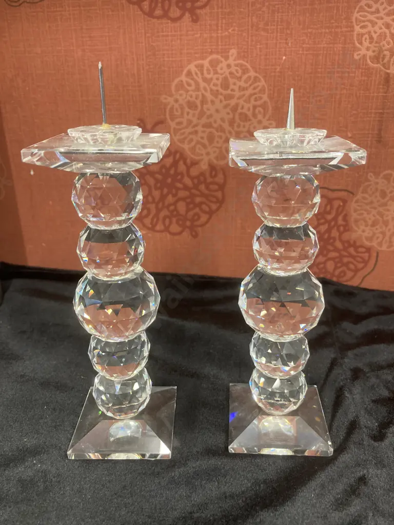 Swarovski Silver Crystal Large Candle Holder Set of Two, 7600 NR 111, Original Box (one has had candle spike replaced) Image 1++