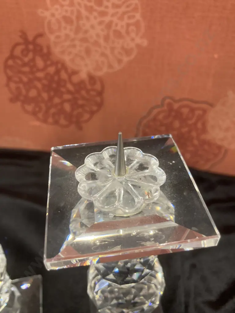 Swarovski Silver Crystal Large Candle Holder Set of Two, 7600 NR 111, Original Box (one has had candle spike replaced) Image 1++