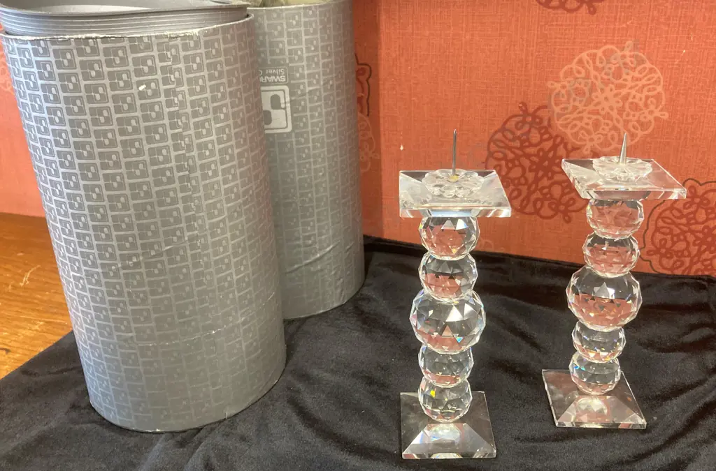 Swarovski Silver Crystal Large Candle Holder Set of Two, 7600 NR 111, Original Box (one has had candle spike replaced) Image 1++