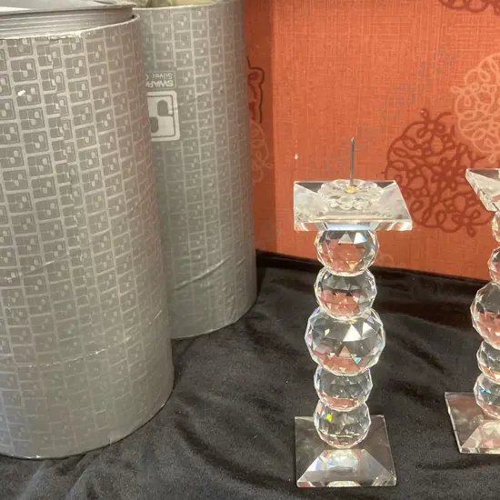 Swarovski Silver Crystal Large Candle Holder Set of Two, 7600 NR 111, Original Box (one has had candle spike replaced)