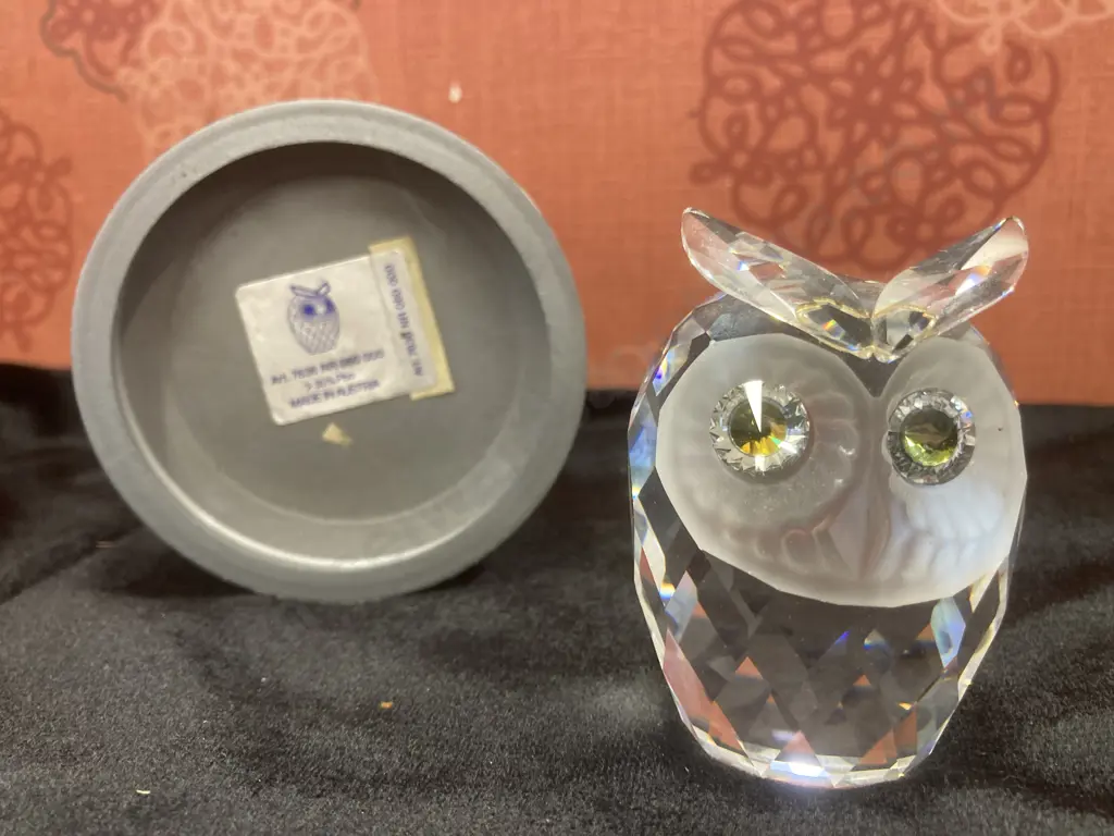 Swarovski Silver Crystal Owl Figurine, 7636 NR 060 With Original Box Image 1++
