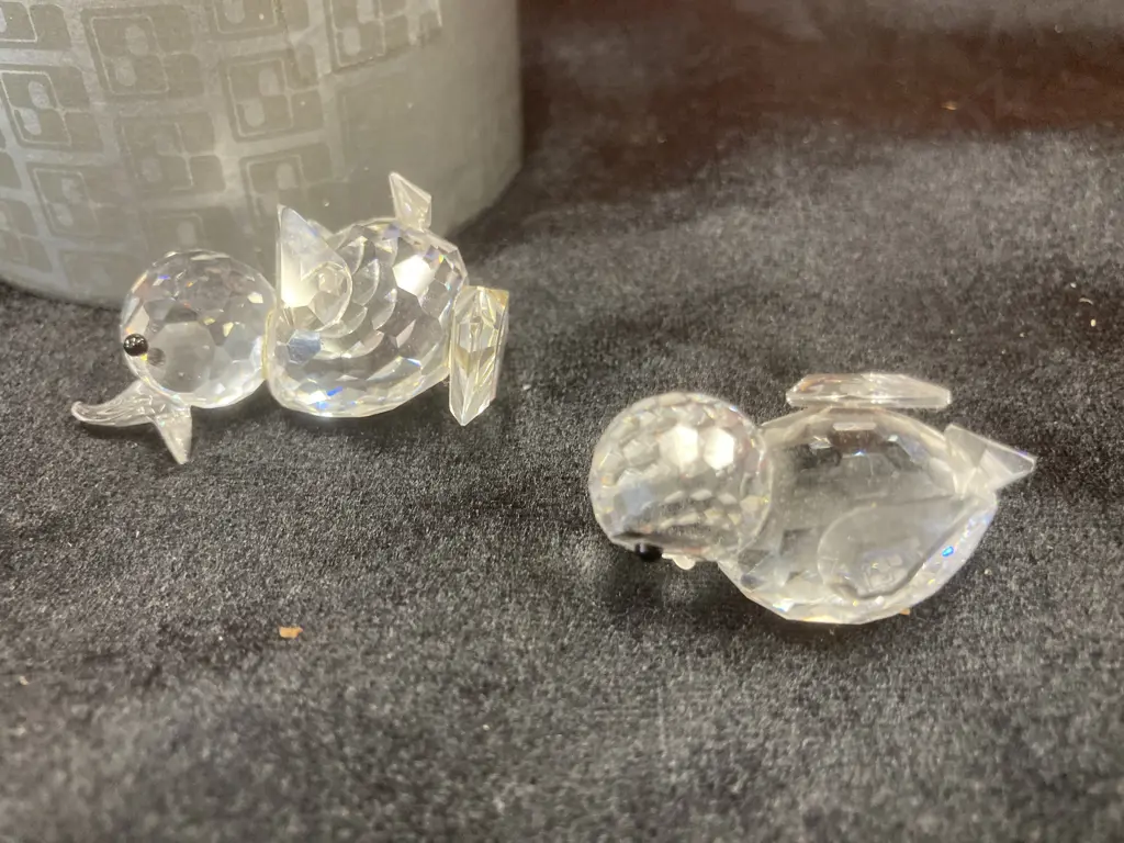 Swarovski Silver Crystal Figurines, Drake & Mini Duck Swimming Image 1++