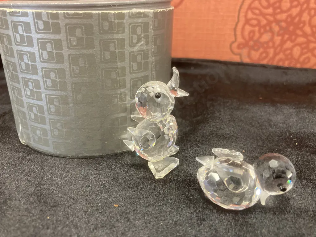 Swarovski Silver Crystal Figurines, Drake & Mini Duck Swimming Image 1++