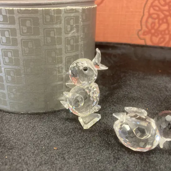 Swarovski Silver Crystal Figurines, Drake & Mini Duck Swimming