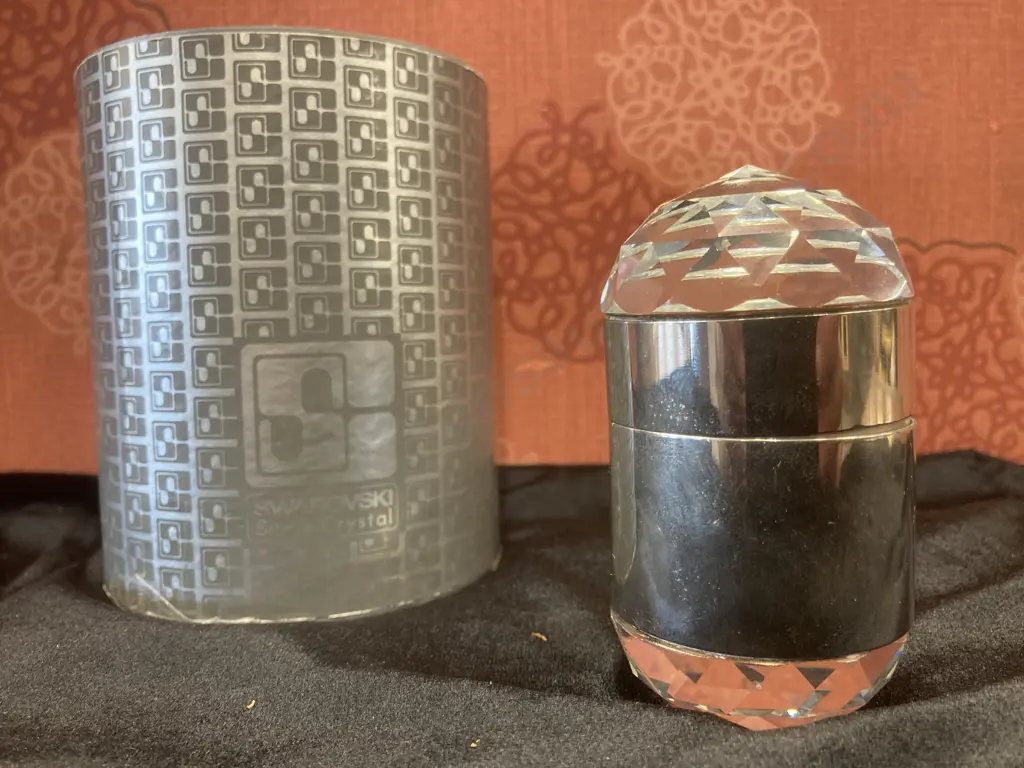 Rare Vintage Swarovski Silver Crystal Signed SC Table Lighter With Rowenta West Germany Lighter Insert, Original Box Image 1++