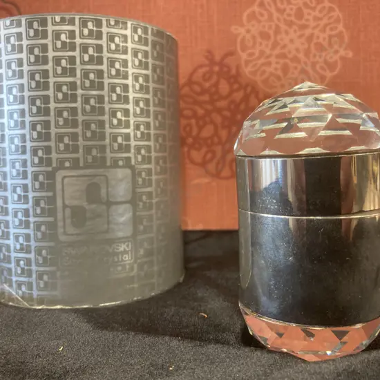 Rare Vintage Swarovski Silver Crystal Signed SC Table Lighter With Rowenta West Germany Lighter Insert, Original Box