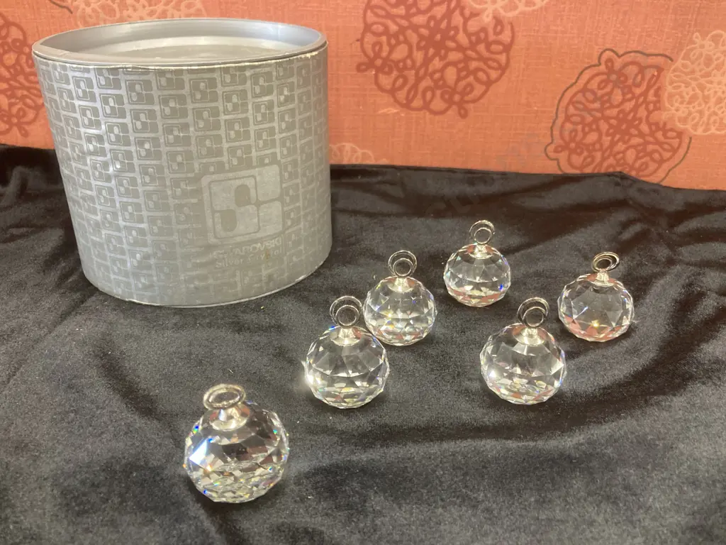 Swarovski Silver Crystal Round Table Place Card Holders, Set Of Six With Original Box Image 1++
