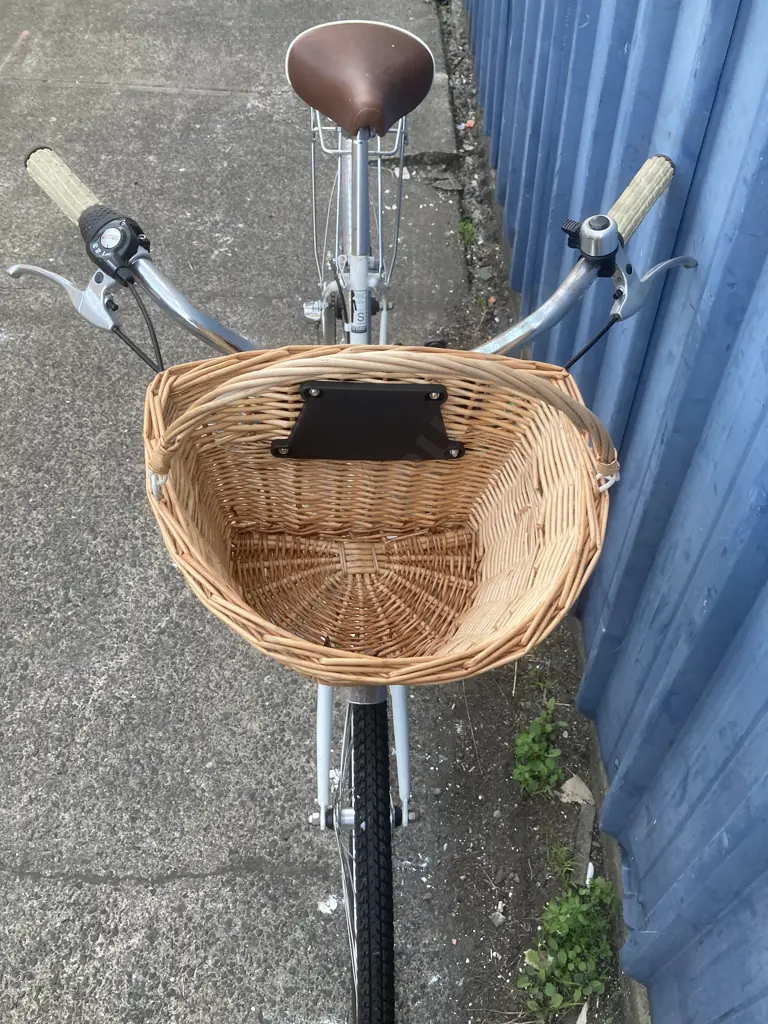 Schwinn Cream Cruiser Bike, Cane Basket, White With Brown Seat, 163-175 Image 1++