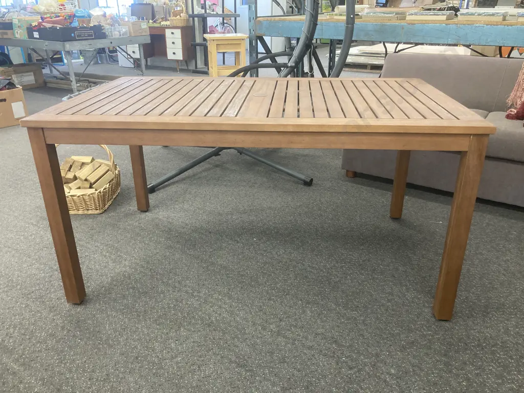 Outdoor Dining Table, Wooden Slat Rectangular, 150 x 90 Image 1++