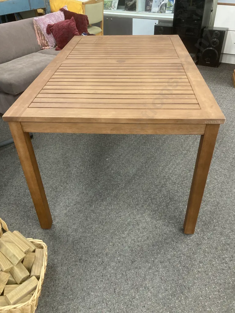 Outdoor Dining Table, Wooden Slat Rectangular, 150 x 90 Image 1++