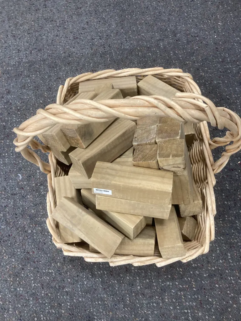 Wooden Jenga Game In Cane Basket, 13 x 4cm Blocks Image 1++