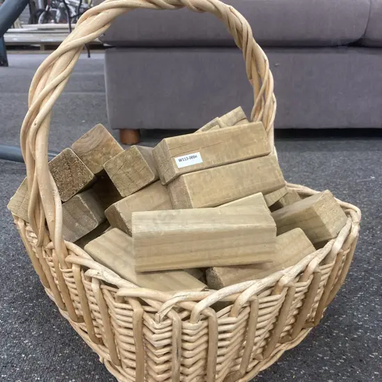 Wooden Jenga Game In Cane Basket, 13 x 4cm Blocks