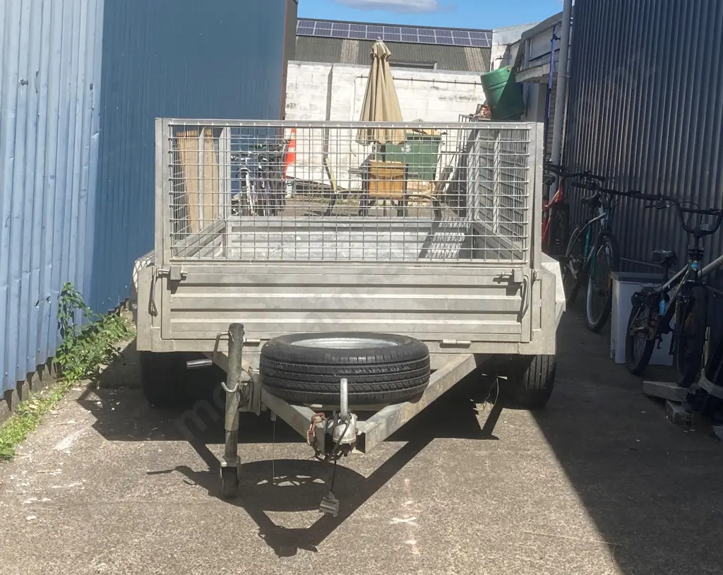 Galvanized Tandem Trailer With A Stock Cage, Jockey Wheel, Spare Wheel, No Number Plate, Rego or WOF Image 1++
