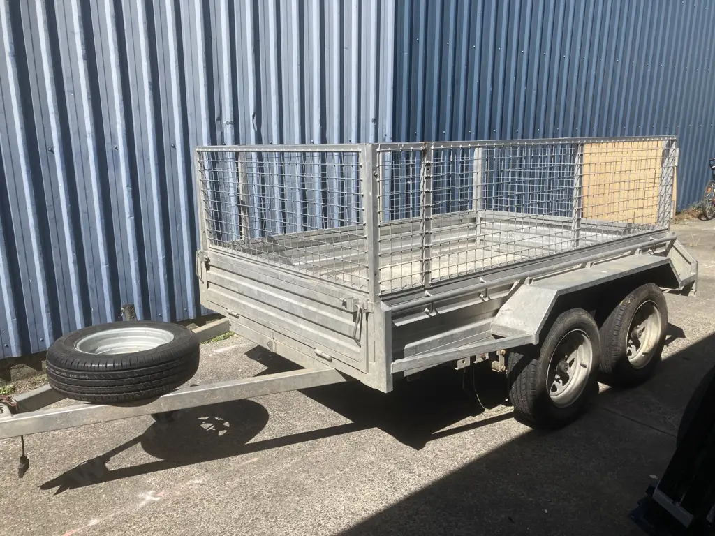 Galvanized Tandem Trailer With A Stock Cage, Jockey Wheel, Spare Wheel, No Number Plate, Rego or WOF Image 1++