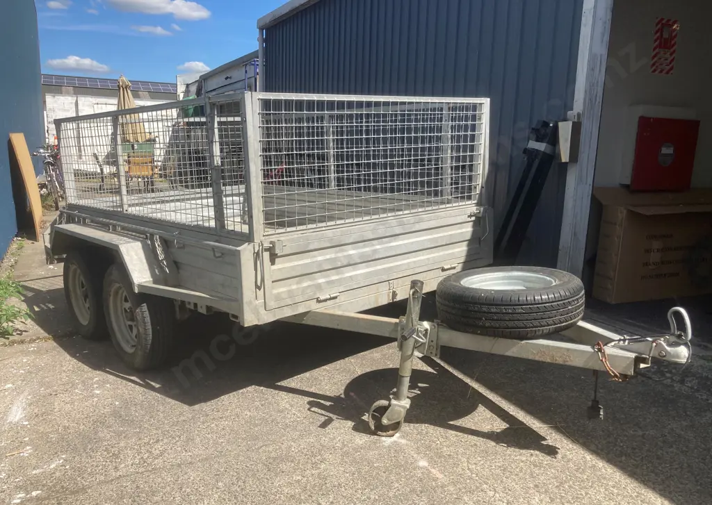 Galvanized Tandem Trailer With A Stock Cage, Jockey Wheel, Spare Wheel, No Number Plate, Rego or WOF Image 1++