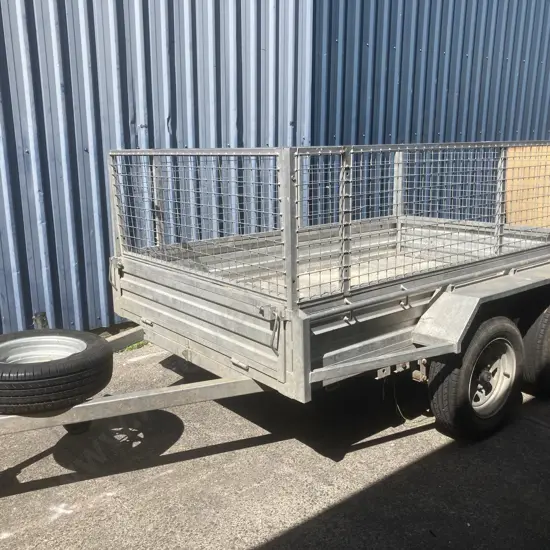 Galvanized Tandem Trailer With A Stock Cage, Jockey Wheel, Spare Wheel, No Number Plate, Rego or WOF