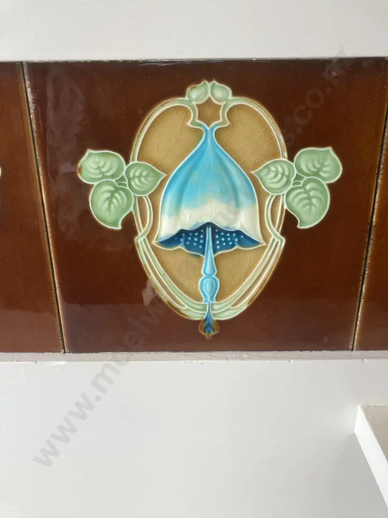 Antique Beech Wash Stand, Cream Marble Top With Decorative Tiles on Back, 2 Door, Original Handles, H115 L97 D46cm Image 1++