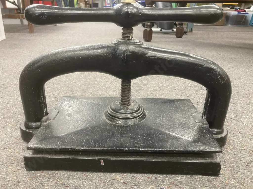 An Antique Book Press, Cast Iron With Black Painted Finish,19th century, H32 L48 D24cm Image 1++