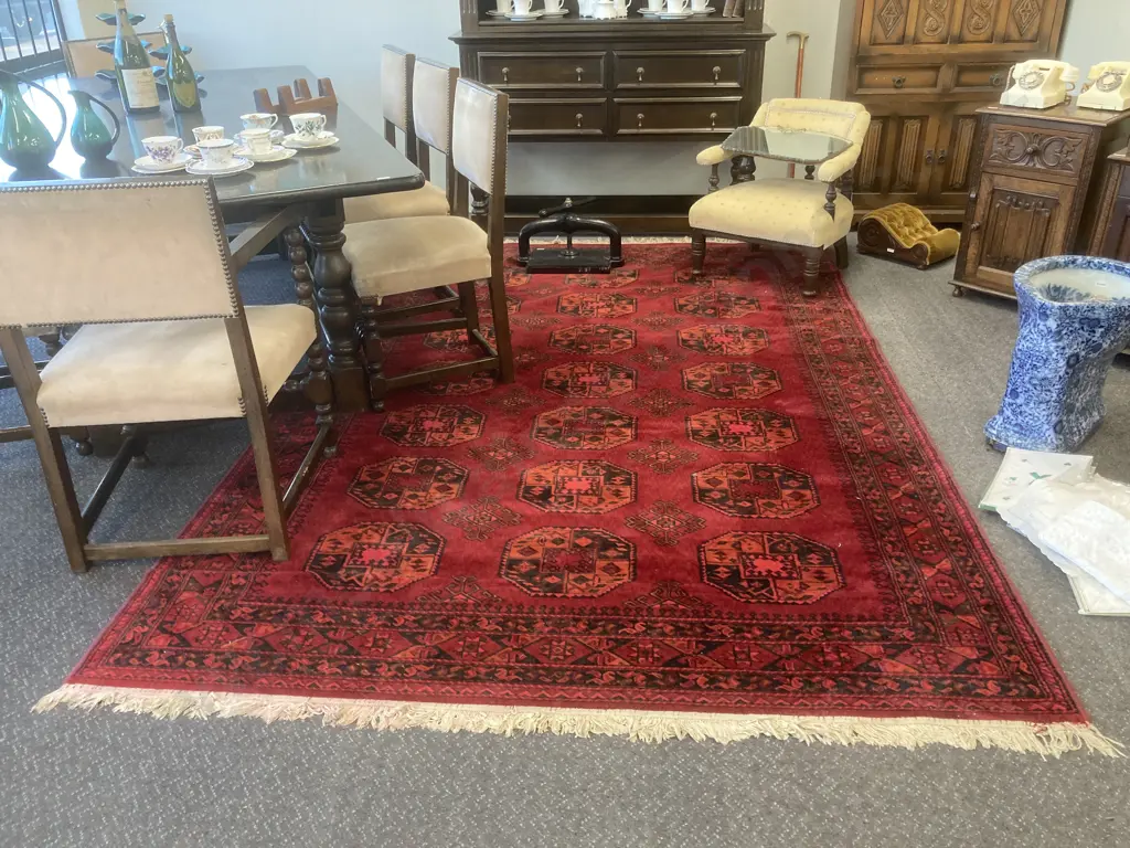 Persian Pattern Floor Rug, Red, Orange & Black Tones, 300 x 200cm Image 1++