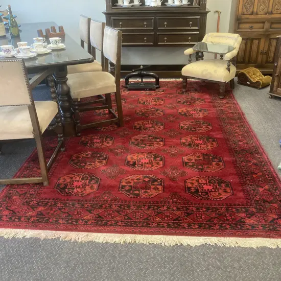 Persian Pattern Floor Rug, Red, Orange & Black Tones, 300 x 200cm