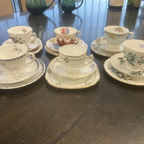 Selection of Trios Including Colclough, Crown Staffordshire, Royal Albert Etc