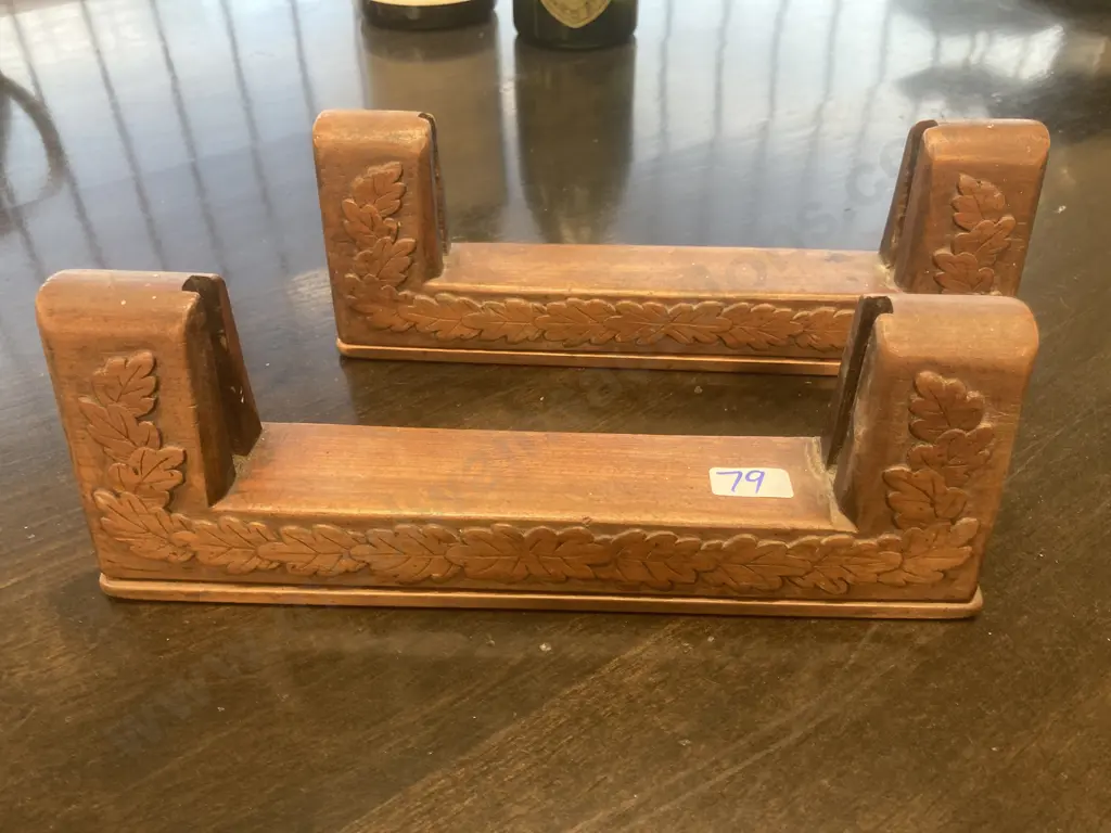 Vintage Wooden Carved Card Holders, Pair of, Solid Copper Base, 10 x 27cm Image 1++