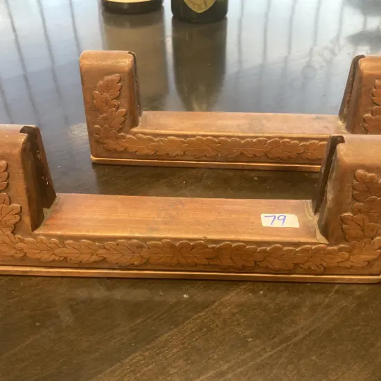 Vintage Wooden Carved Card Holders, Pair of, Solid Copper Base, 10 x 27cm