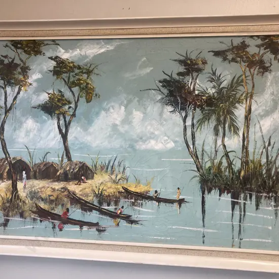 Vintage Artwork, African Scene in Cream Frame
