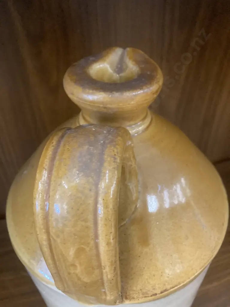 Antique 'Meeks Inks Dunedin' Stoneware Jug, Tan Top, Single Handle, H33 Dia18cm Image 1++