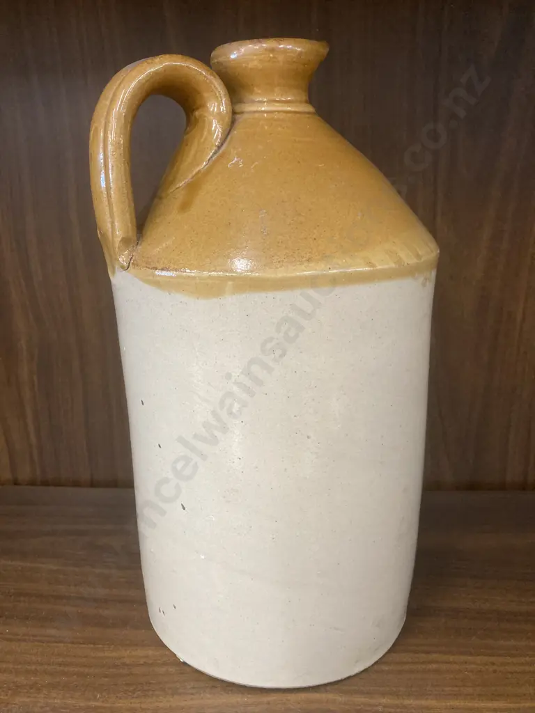 Antique 'Meeks Inks Dunedin' Stoneware Jug, Tan Top, Single Handle, H33 Dia18cm Image 1++