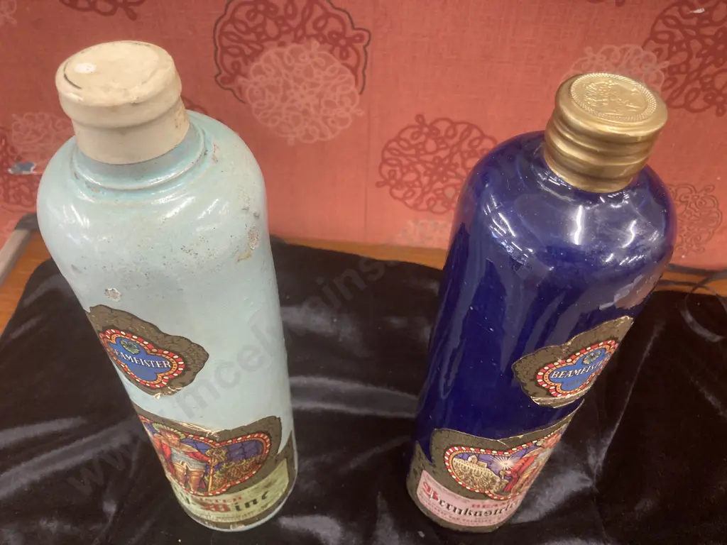 Vintage Collectable Stoneware Beameister Bernkastler Reisling & May-Wine Bottles, Unopened, James Beam Image 1++