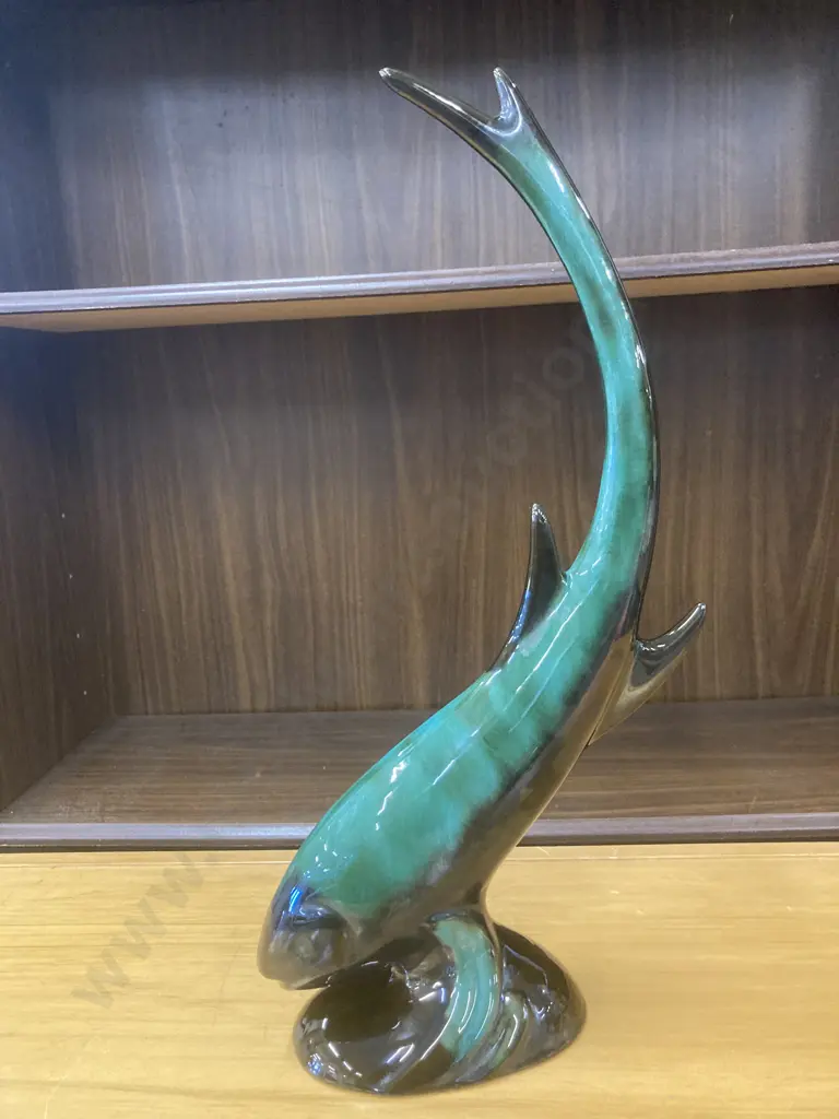 Vintage Blue Mountain Pottery Blue Green Drip Glaze Tall Fish, H47cm Image 1++
