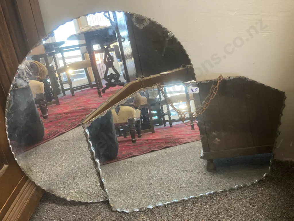 Pair of Vintage Mirrors, With Pie Crust Edge, Round Dia45cm, Rectangular 50 x 30cm Image 1++