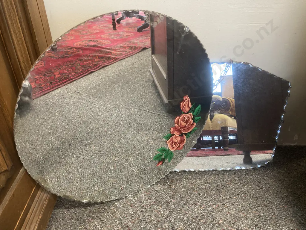 Pair of Vintage Mirrors, With Pie Crust Edge, Round Dia45cm, Rectangular 50 x 30cm Image 1++