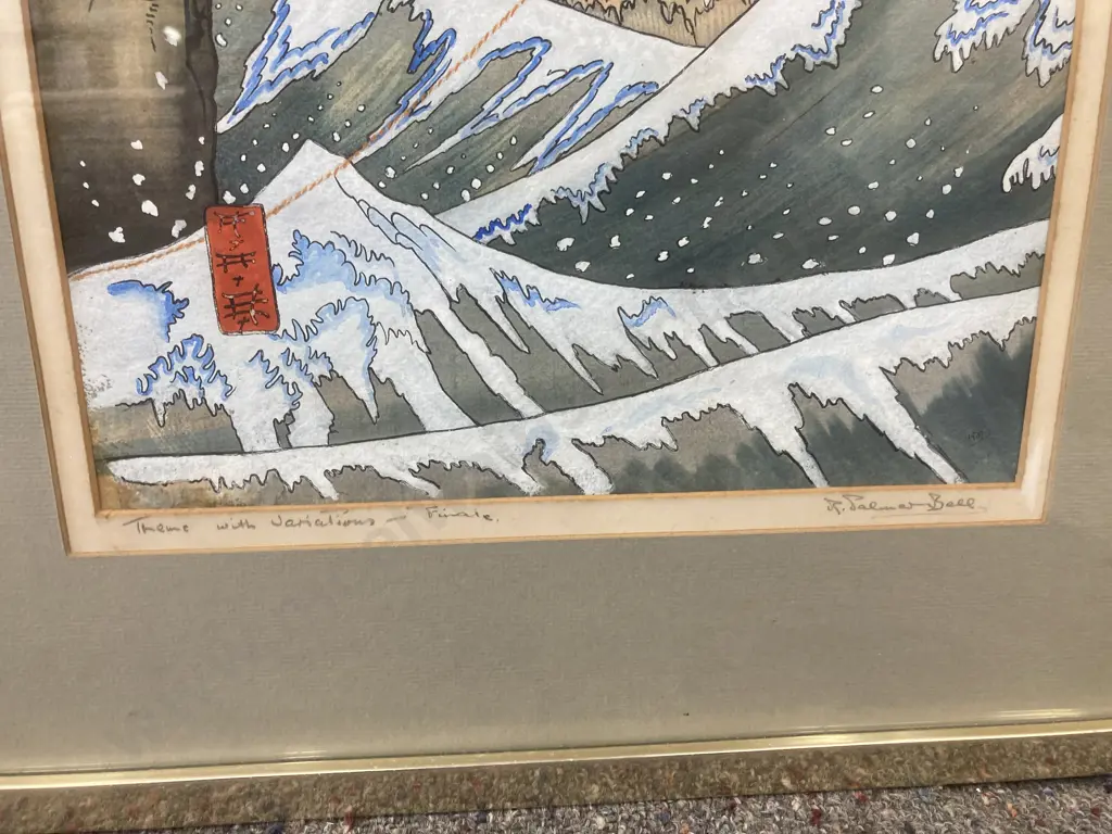 Signed Artwork, Japanese Theme With Variations - Finale, R.Palmer Bell 1937, 68 x 43cm Image 1++