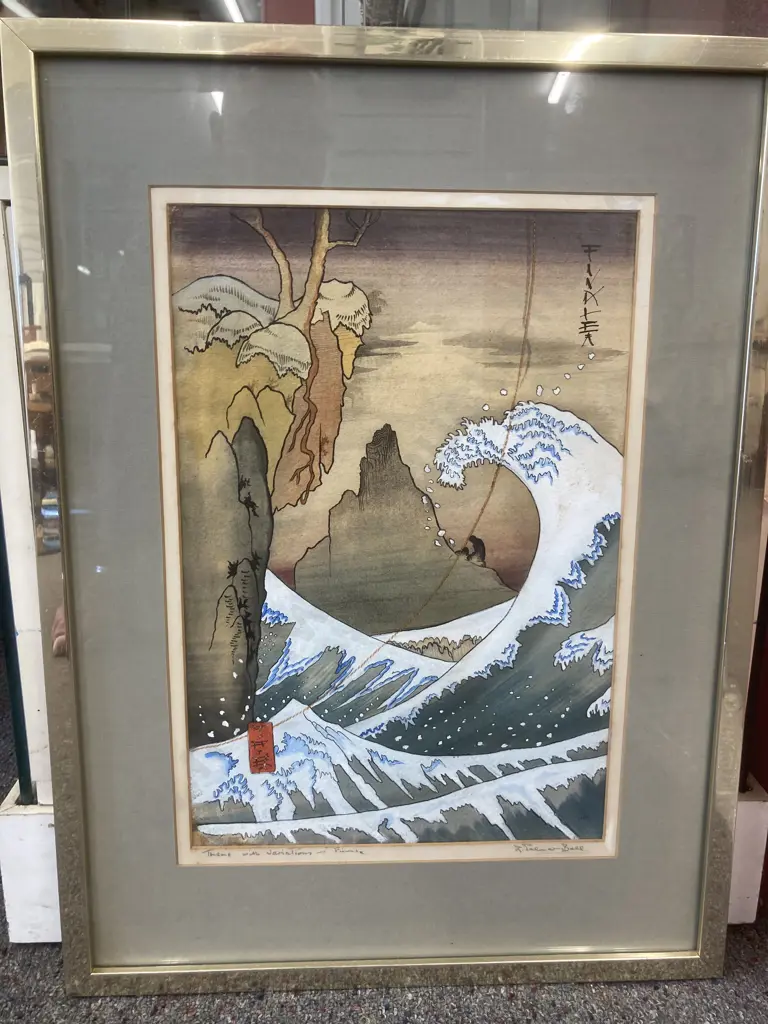 Signed Artwork, Japanese Theme With Variations - Finale, R.Palmer Bell 1937, 68 x 43cm Image 1++