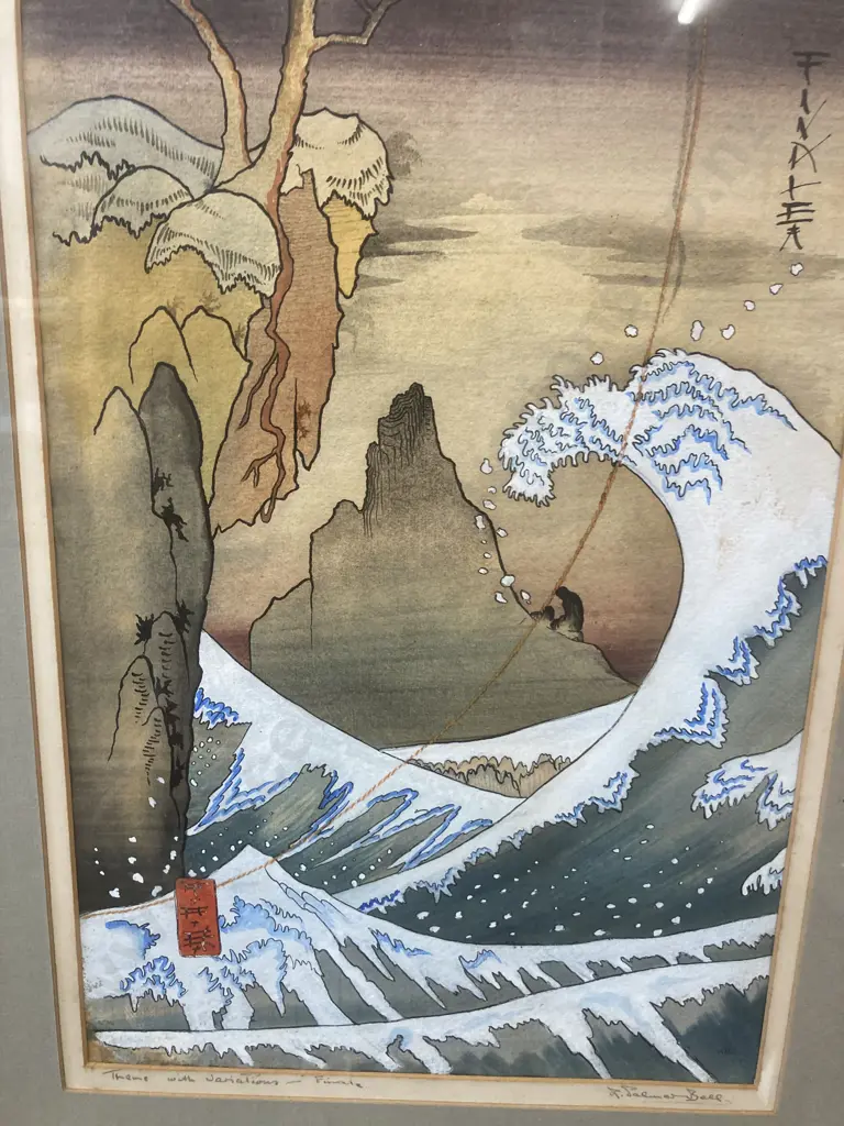 Signed Artwork, Japanese Theme With Variations - Finale, R.Palmer Bell 1937, 68 x 43cm Image 1++