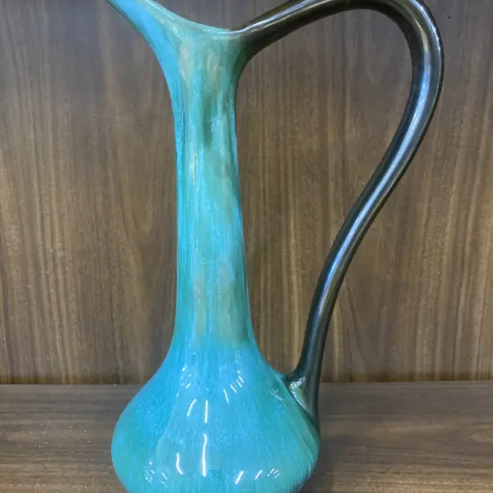 Vintage Blue Mountain Pottery Blue Green Drip Glaze Elegant Tall Pitcher, H32cm