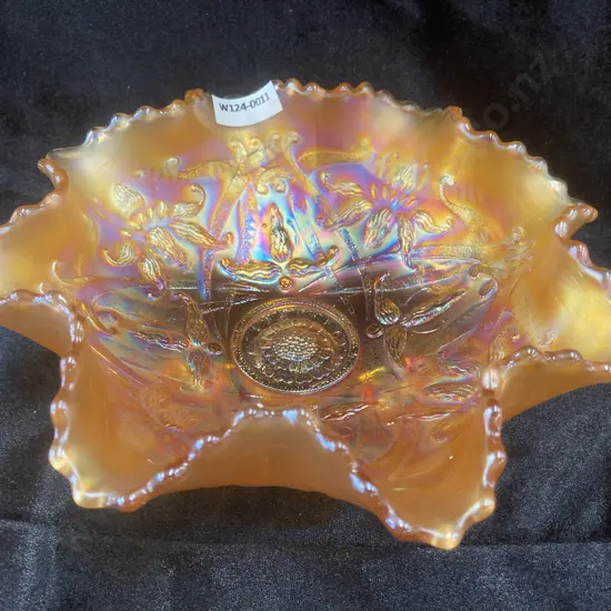 Fenton Wishbone Pattern Marigold Carnival Glass Footed Bowl, H8 Dia20cm