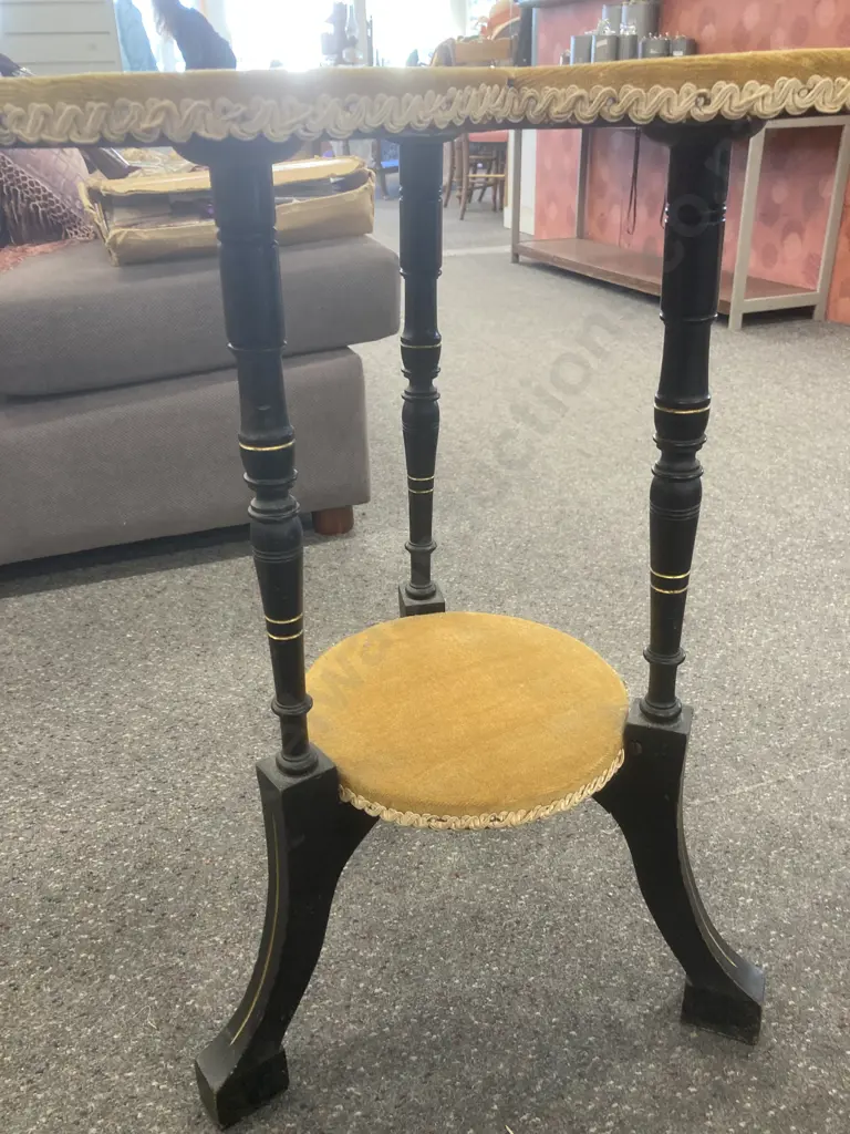 Vintage Cloverleaf Side Table, Gold Colour Fabric With Braiding, 66 x 50cm Image 1++