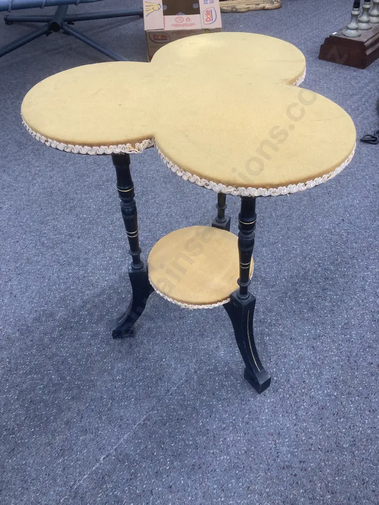 Vintage Cloverleaf Side Table, Gold Colour Fabric With Braiding, 66 x 50cm Image 1++