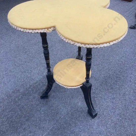 Vintage Cloverleaf Side Table, Gold Colour Fabric With Braiding, 66 x 50cm