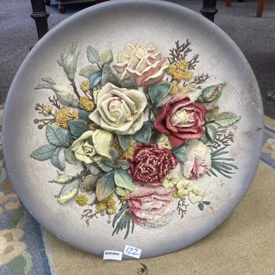 Vintage Round Wall Plaque 'Roses; Dia36cm