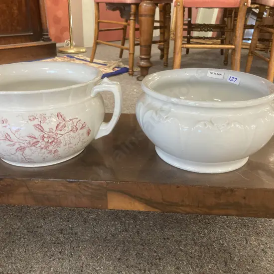 White Johnson Bros Chamber Pot & Porcelaine Royal Daisy Chamber Pot (chip on rim)